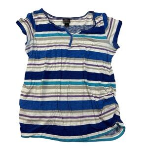 Oh Baby by Motherhood Maternity Top Size L Blue Purple Striped Cap Sleeve